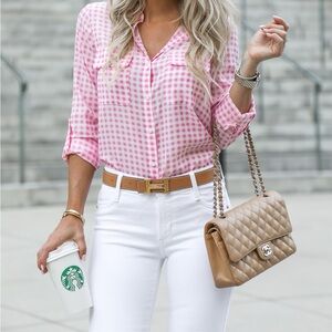 EXPRESS The City Shirt in Pink and White Gingham Size SMALL